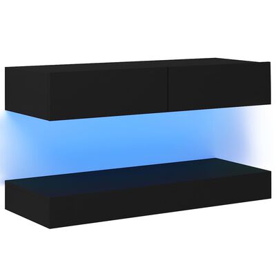 vidaXL TV Stand with LED Lights Black 35.4"x13.8"