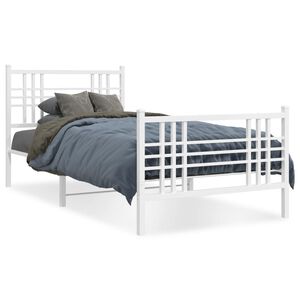 vidaXL Bed Frame White Steel Single Bed Frame Rectangular