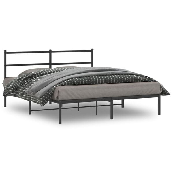 vidaXL Bed Frame Black Powder-Coated Steel 59x79 in King Size Bed Frame