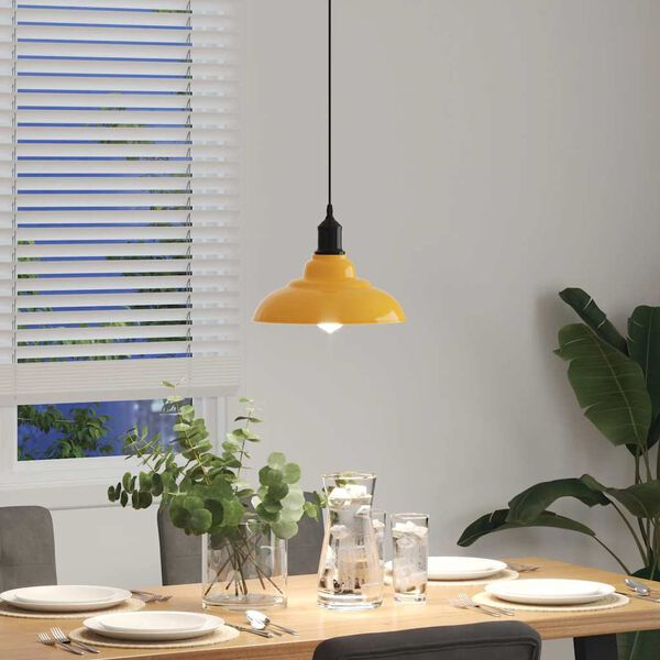 vidaXL Pendant Lamp Gloss Yellow Metal Medium Pendant Lamp Circular
