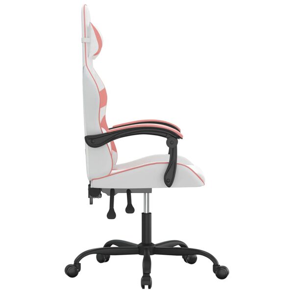 vidaXL Gaming Chair White and Pink Faux leather, Metal, Plywood Swivel