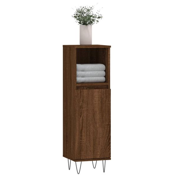 vidaXL Bathroom Cabinet Brown Oak Engineered Wood and Iron Tall