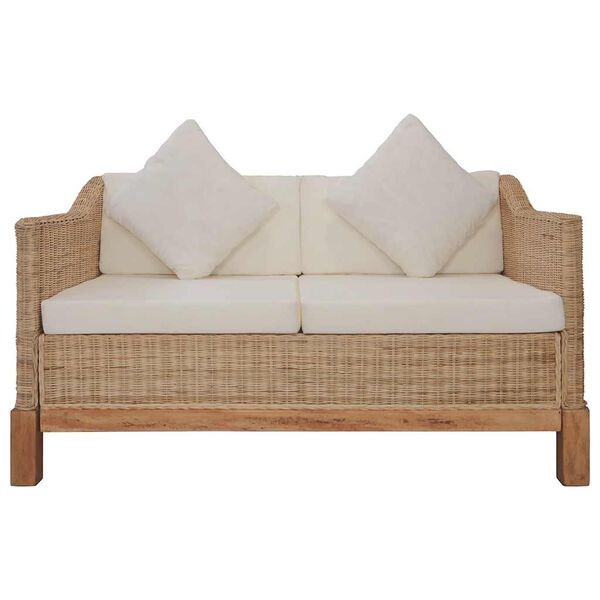 vidaXL Sofa Set Natural Natural Rattan Medium Removable Covers