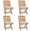 vidaXL Garden Chair Set of 4 Cream white, Natural teak