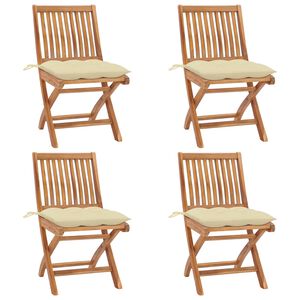vidaXL Garden Chair Set of 4 Cream white, Natural teak