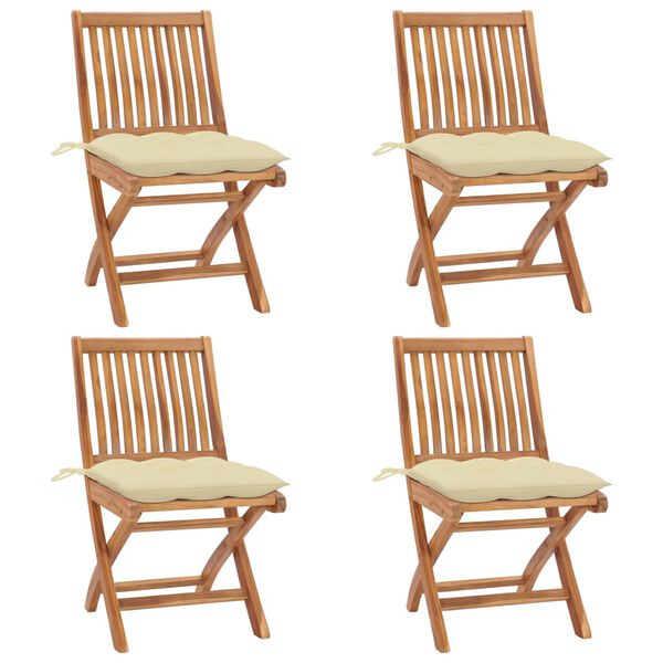 vidaXL Garden Chair Set of 4 Cream white, Natural teak