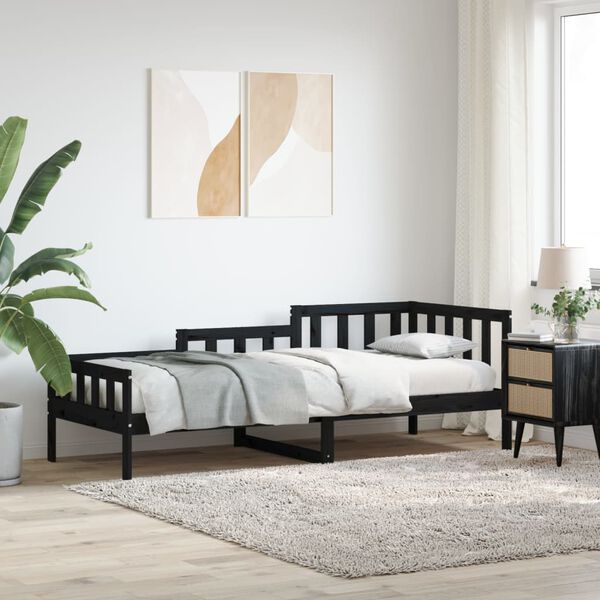 vidaXL Day Bed Black Solid pine wood Twin Day Bed Rectangular Modern