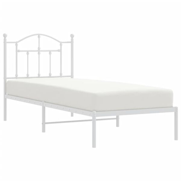 vidaXL Bed Frame White Powder-Coated Steel 31.5x79 in Bed Frame