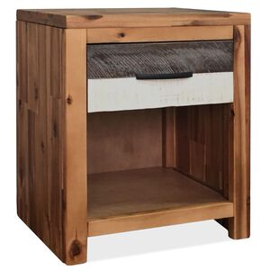 vidaXL Bedside Table Acacia wood, black, white