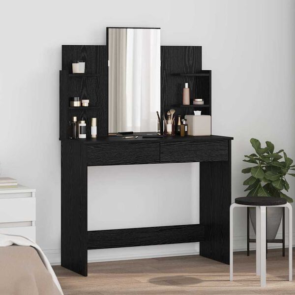 vidaXL Dressing Table with Mirror Black Oak 37.80 x 15.35 x 55.91 in