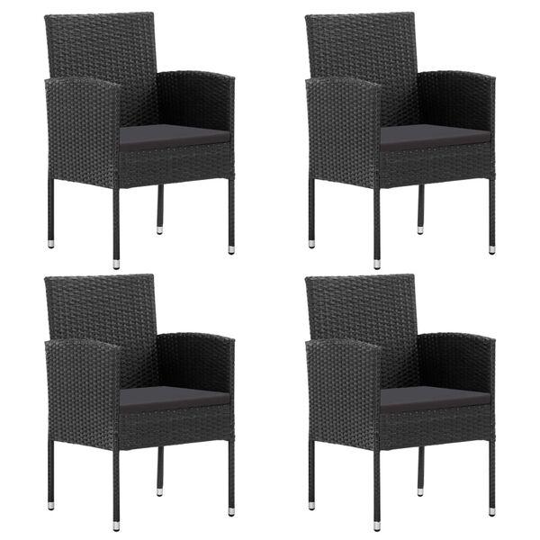 vidaXL Garden Chair Set of 4 Black PE rattan, steel, 100% polyester