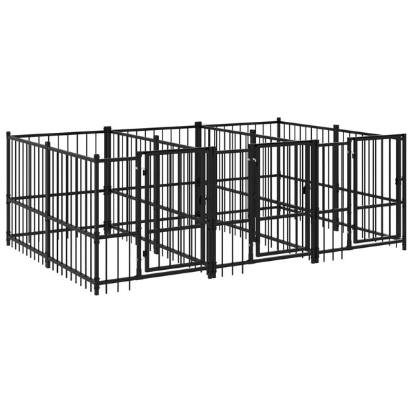 vidaXL Dog Kennel Black Powder-coated steel Large Durable Dog Kennel