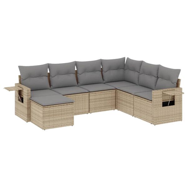 vidaXL Garden Sofa Set Beige Poly Rattan, Powder-Coated Steel, Polyester