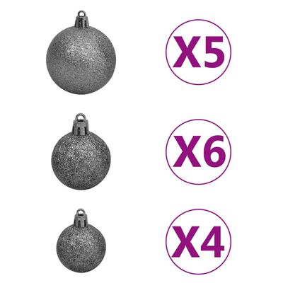 vidaXL Artificial Hinged Christmas Tree 150 LEDs & Ball Set 47.2"