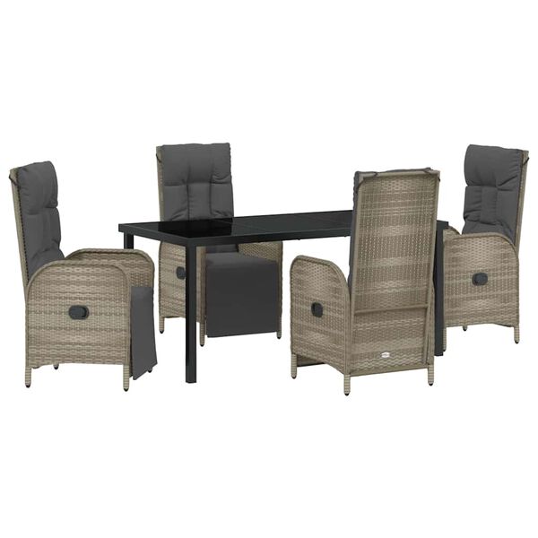 vidaXL Garden Dining Set with Cushion 5 pcs Grey Poly Rattan