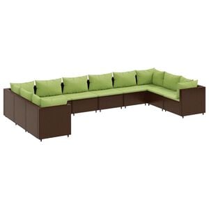 vidaXL Patio Lounge Set Brown with Green Cushions