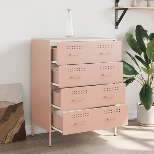 vidaXL Sideboard Pink Steel 26.8x15.4x35.0 in Sideboard Rectangular