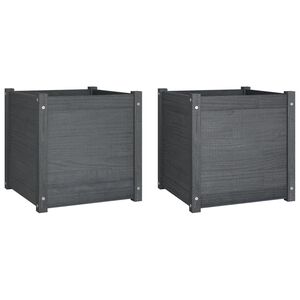 vidaXL Garden Planter Set of 2 Grey Solid Pinewood 19.7x19.7x19.7 in