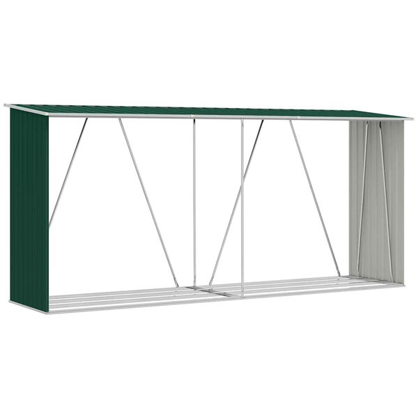 vidaXL Garden Log Storage Shed Galvanized Steel 129.9"x33.1"x59.8" Green