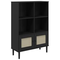 vidaXL Bookcase SENJA Rattan Look Black 35.4"x13.8"x51.2" Solid Wood Pine