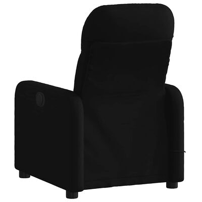 Back view of black recliner chair showing seams and back panel