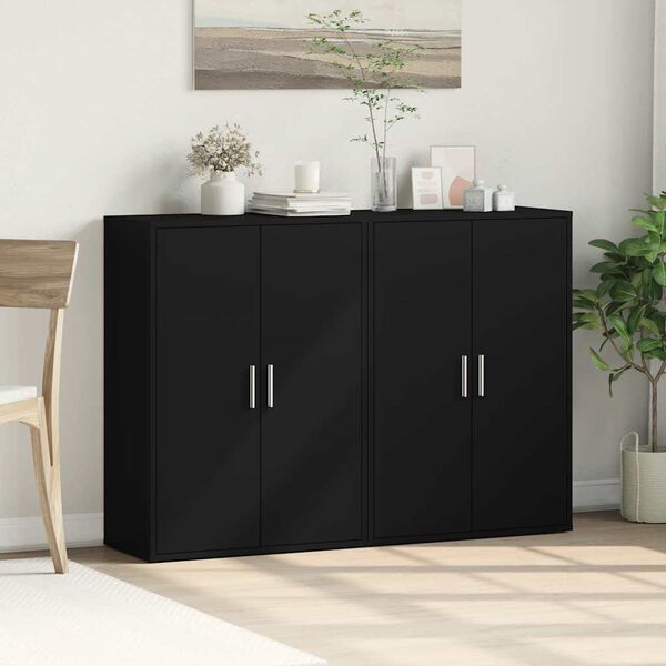 vidaXL Sideboard Black Engineered wood Two-piece Sideboard Rectangular