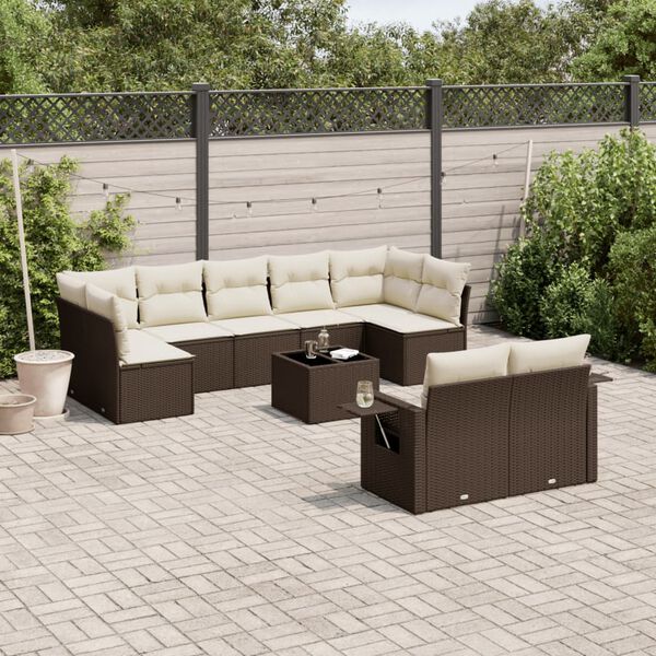vidaXL Garden Sofa Set Brown PE rattan, powder-coated steel, tempered glass