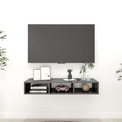 vidaXL Wall Shelf High Gloss Gray 40.2"x11.8"x6.7" Engineered Wood