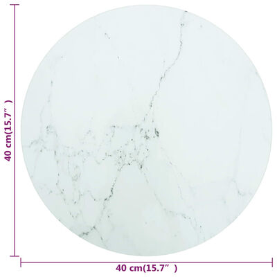 vidaXL Table Top White Ø 15.7"x0.3" Tempered Glass with Marble Design