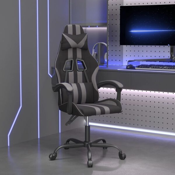 vidaXL Gaming Chair Black and Grey Faux Leather