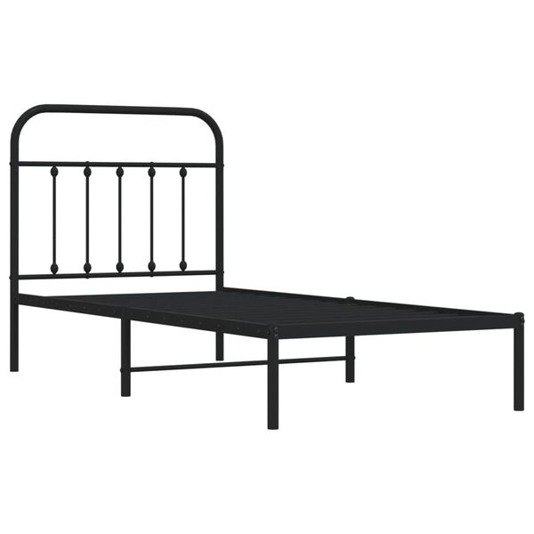 vidaXL Bed Frame Black Powder-Coated Steel Twin Bed Frame Rectangular