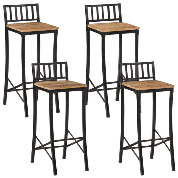 vidaXL Bar Chair Set of 4 Natural wood and black