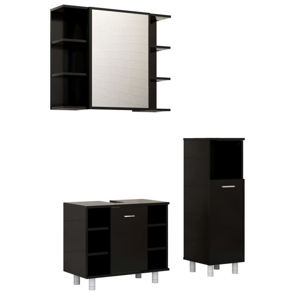 vidaXL Bathroom Furniture Set Black Engineered wood Medium