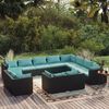 vidaXL Garden Lounge Set Black Poly Rattan, Water Blue Cushions