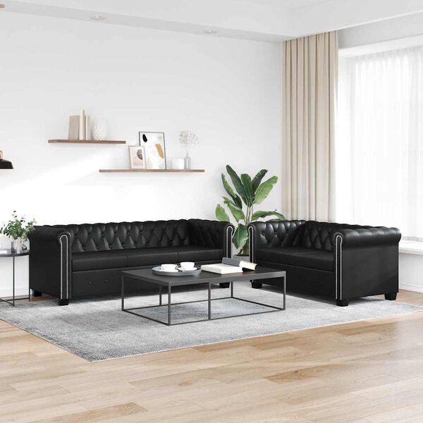 vidaXL Sofa Black Artificial leather, Wood Large Durable Sofa
