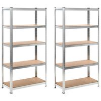 vidaXL 5-Layer Heavy-duty Shelves 2 pcs Silver Steel&Engineered Wood