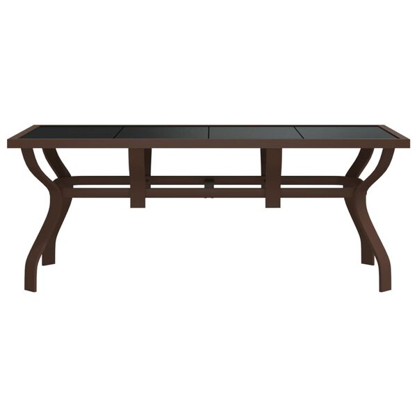 vidaXL Garden Table Brown and Black Powder-Coated Steel, Tempered Glass