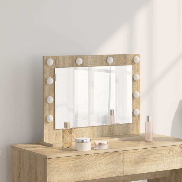 vidaXL Vanity Mirror with LED Strip Lights Sonoma Oak 60 x 45 x 18 cm