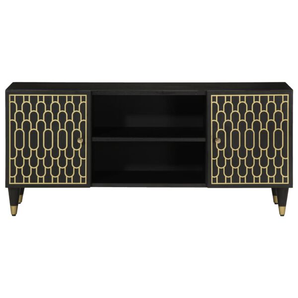 vidaXL TV Cabinet Black, Natural Brown Solid Mango Wood, Iron Medium