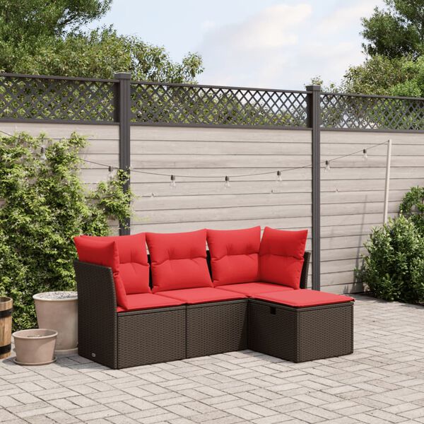 vidaXL 4 Piece Patio Sofa Set with Cushions Brown Poly Rattan