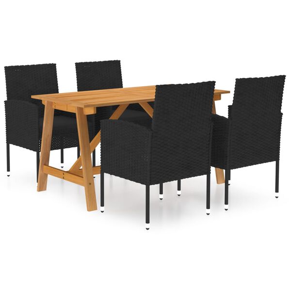 vidaXL Dining Set Black Solid Acacia wood Medium 5 Piece Dining Set