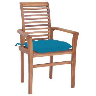 vidaXL Dining Chairs 2 pcs with Light Blue Cushions Solid Teak Wood