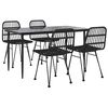 vidaXL Garden Dining Set Black Polyethylene Rattan, Steel, Tempered Glass