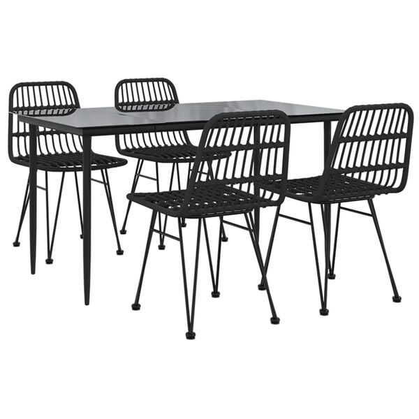 vidaXL Garden Dining Set Black Polyethylene Rattan, Steel, Tempered Glass
