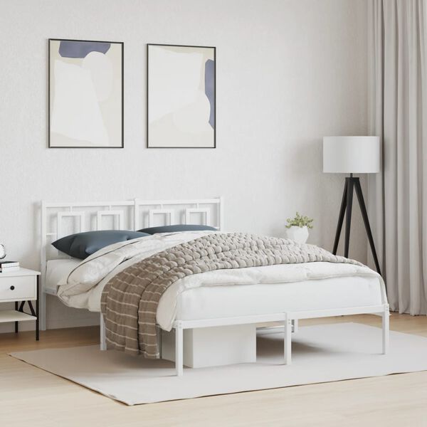 vidaXL Bed Frame White Powder-Coated Steel Full Bed Frame Rectangular