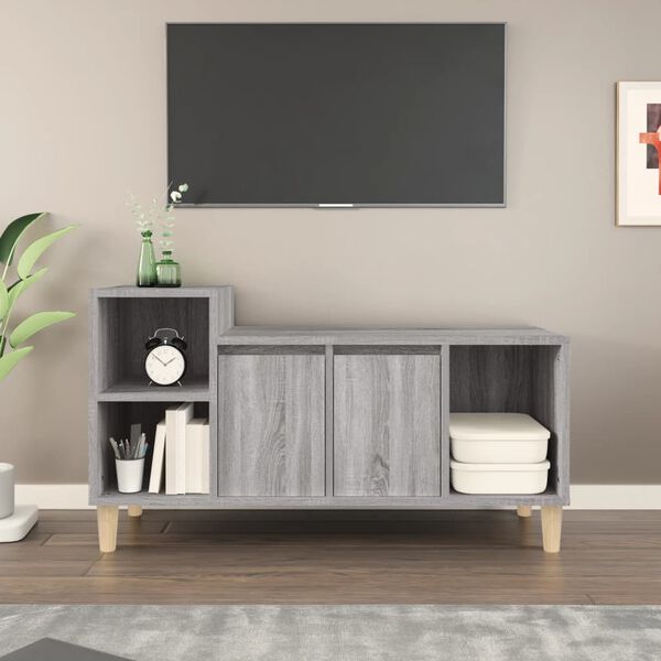 vidaXL TV Cabinet Grey Sonoma Engineered Wood, Solid Eucalyptus Wood