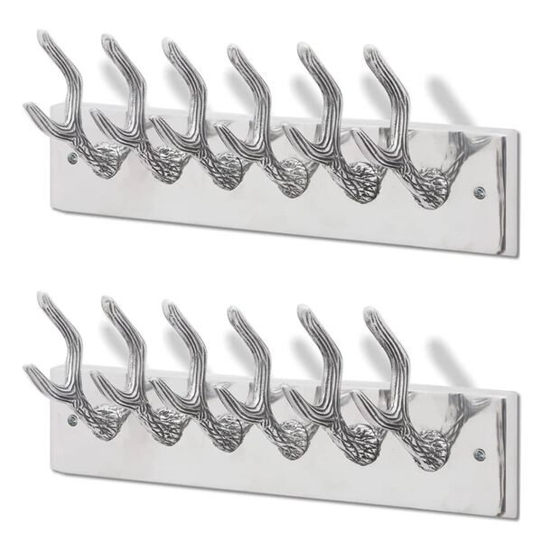 vidaXL Coat Rack Set of 2 Silver Aluminum Standard Hooks Coat Rack