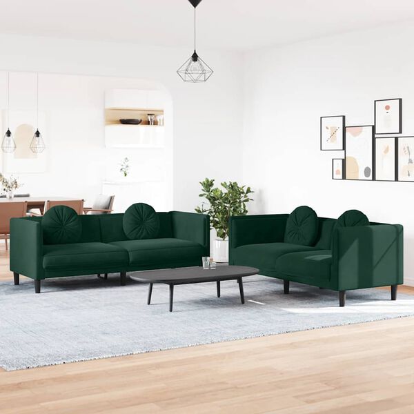 vidaXL Sofa Set Dark Green Velvet (100% polyester), plywood, solid wood