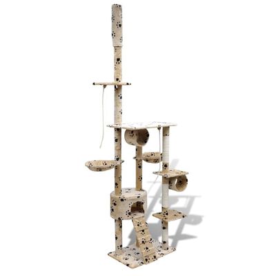 Cat Tree Scratching Post 87" - 94" 1 Condo Beige with Paw Prints