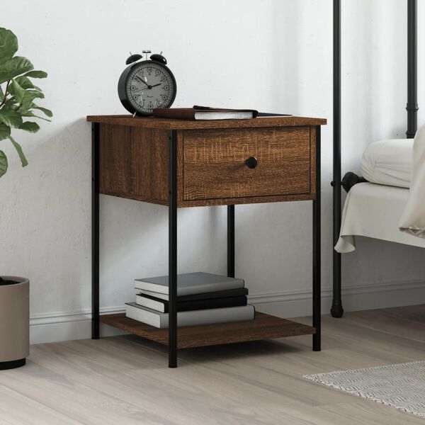 vidaXL Bedside Table Brown Oak Engineered wood 17.3 x 17.7 x 22.8 in